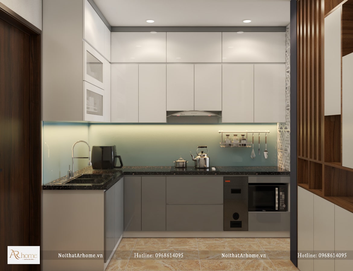 Tủ bếp thiết kế cánh vát cạnh hiện đại