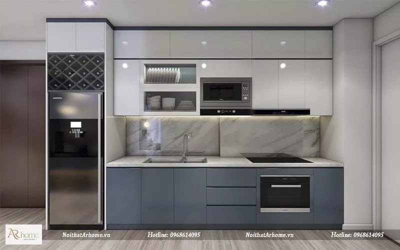 Tủ bếp Acrylic hình chữ I nhỏ gọn