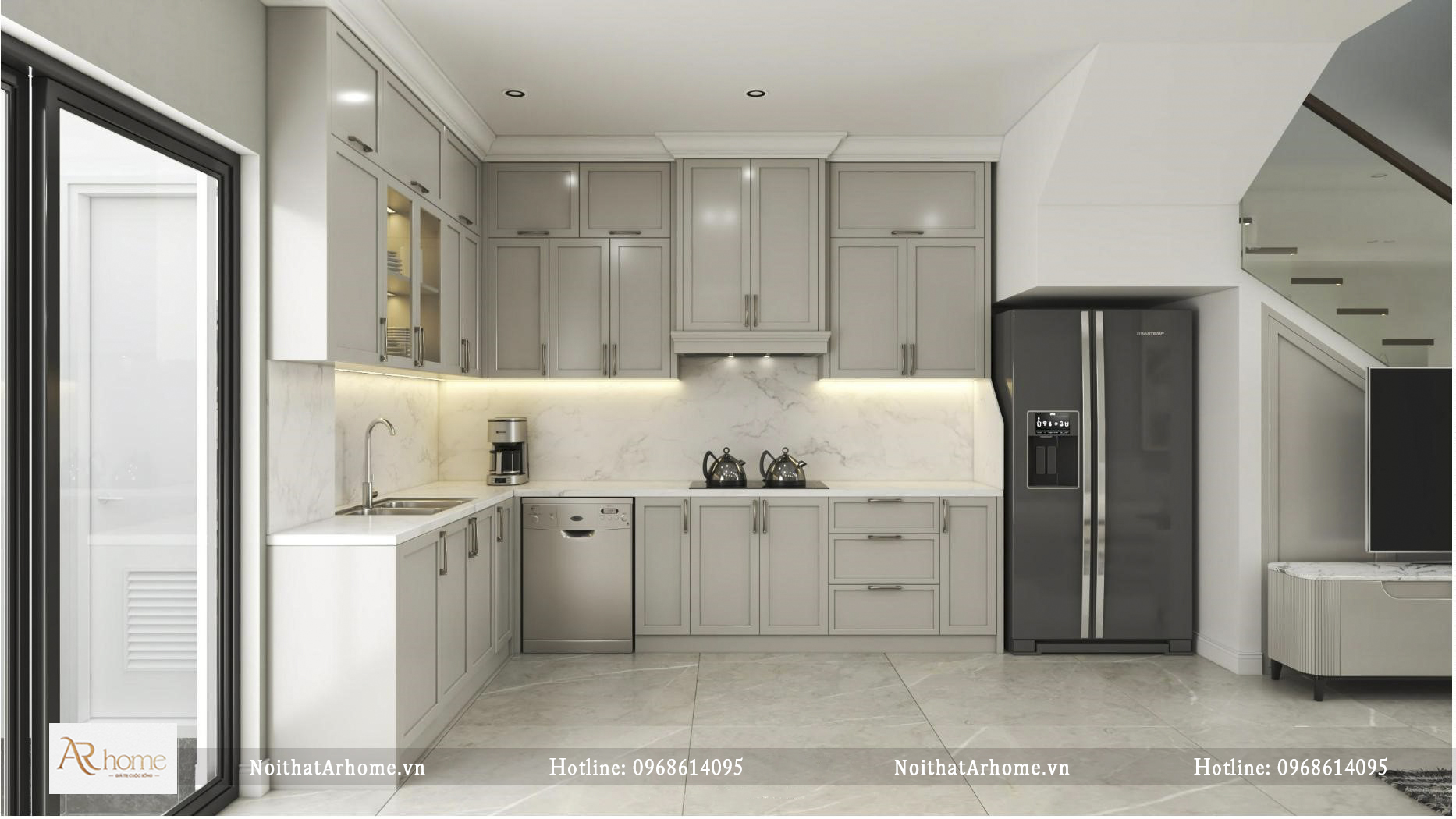 Tủ bếp acrylic thiết kế phong cách tân cổ điển
