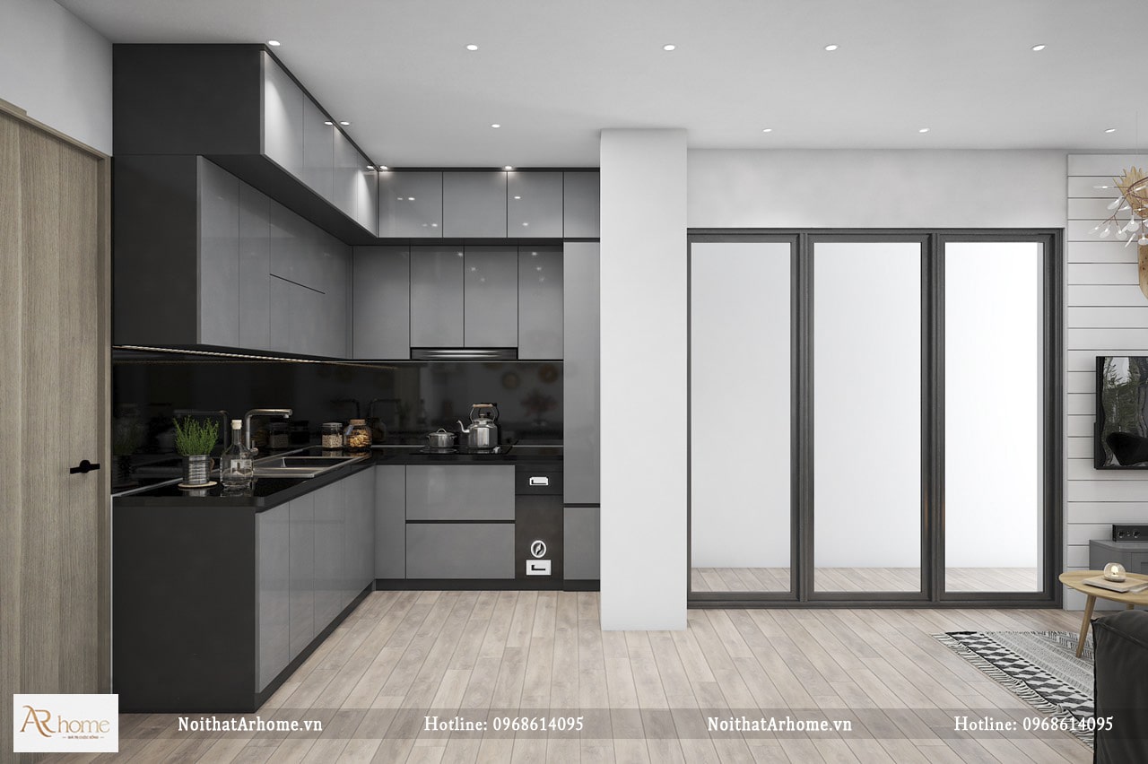 Tủ bếp bằng gỗ công nghiệp MDF cánh phủ Acrylic