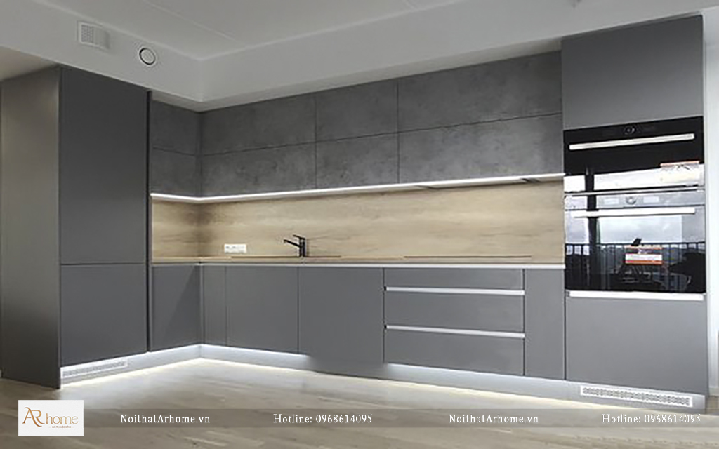 Tủ bếp bằng nhưa acrylic màu xám