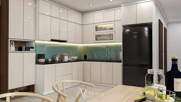 tủ bếp Acrylic cánh bóng gương