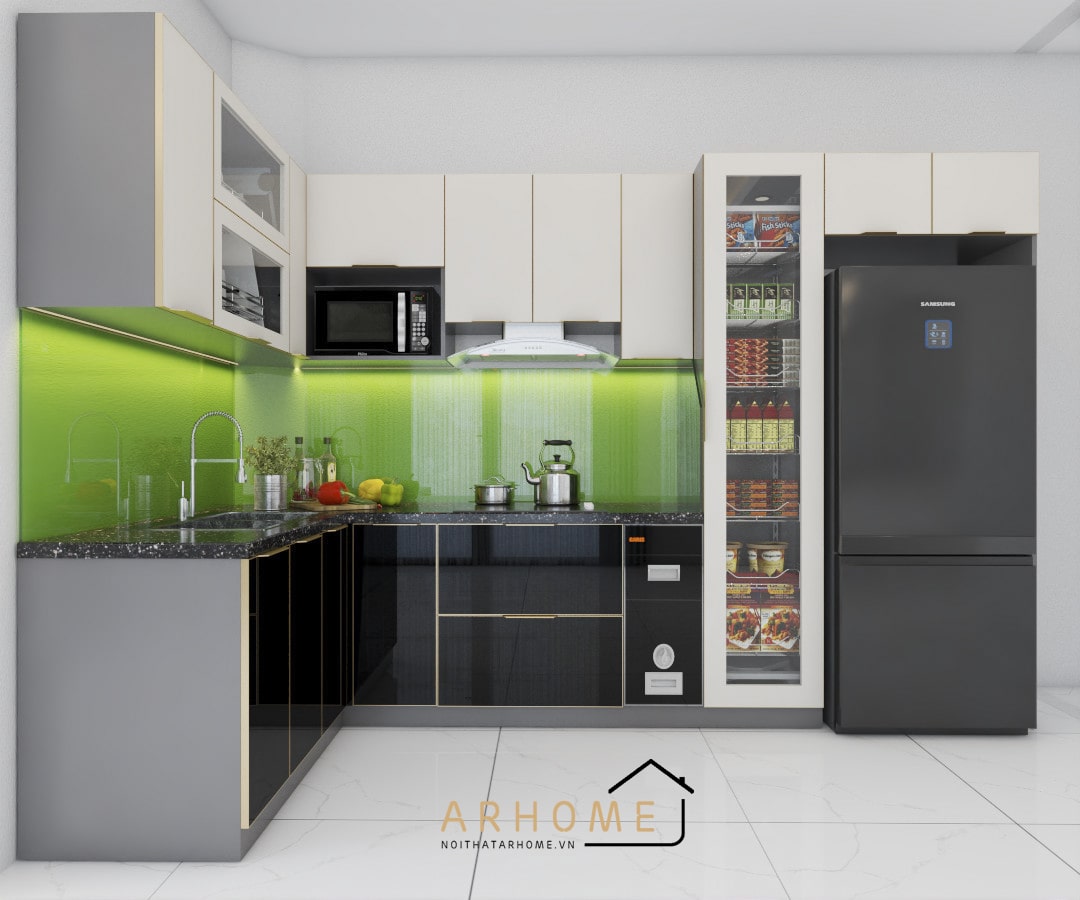 Tủ bếp chữ L hiện đại không thể bỏ qua