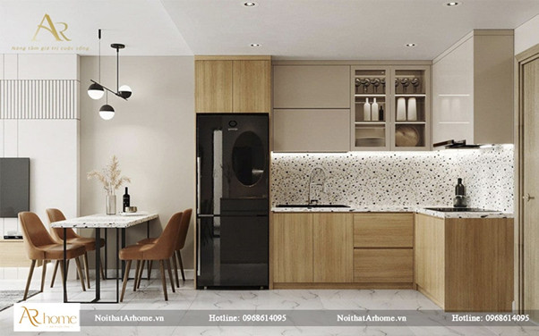 Tủ bếp nhựa picomat cánh phủ acrylic vân gỗ