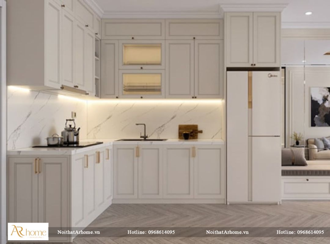 Tủ bếp gỗ tân cổ điển đẹp và tiện ích