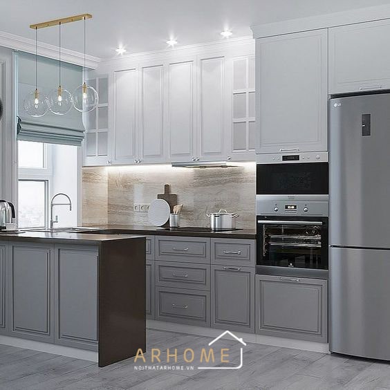 Tủ bếp chữ U đẹp nhất với phong cách tân cổ điển
