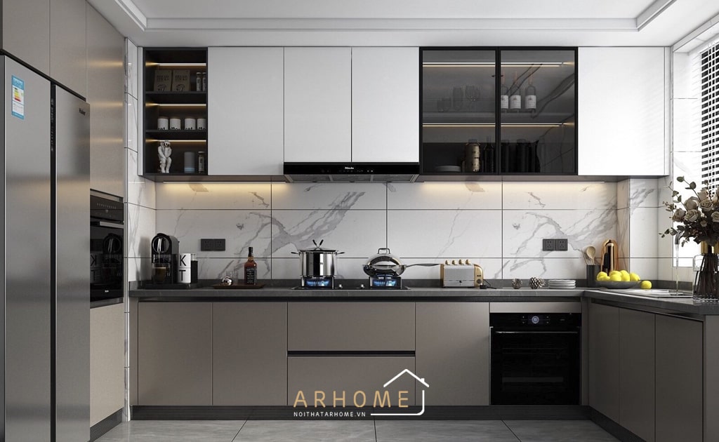 Tủ bếp nhựa Picomay cao cấp cánh phủ Acrylic