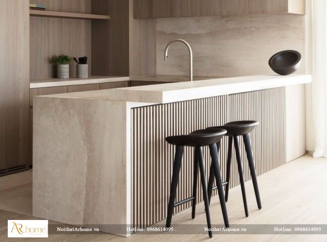 Mẫu tủ bếp nhựa picomat kết hợp quầy bar