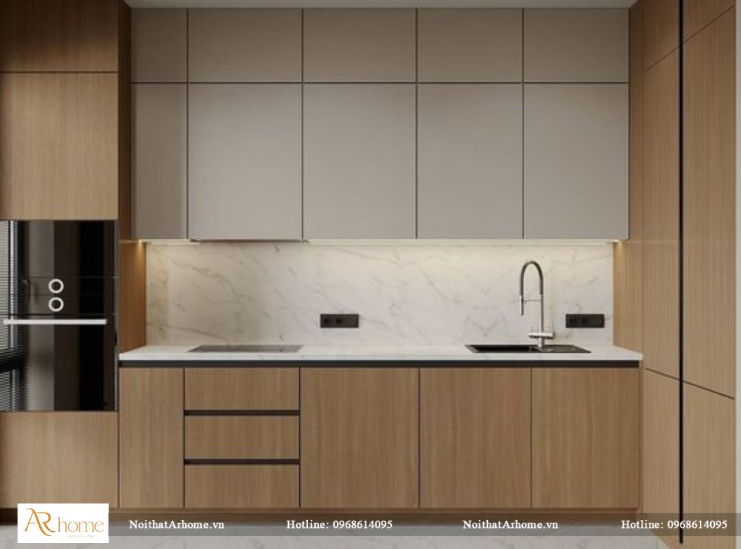 Mẫu tủ bếp picomat màu vân gỗ