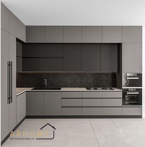 Tủ bếp thiết kế kịch trần cánh phủ Acrylic