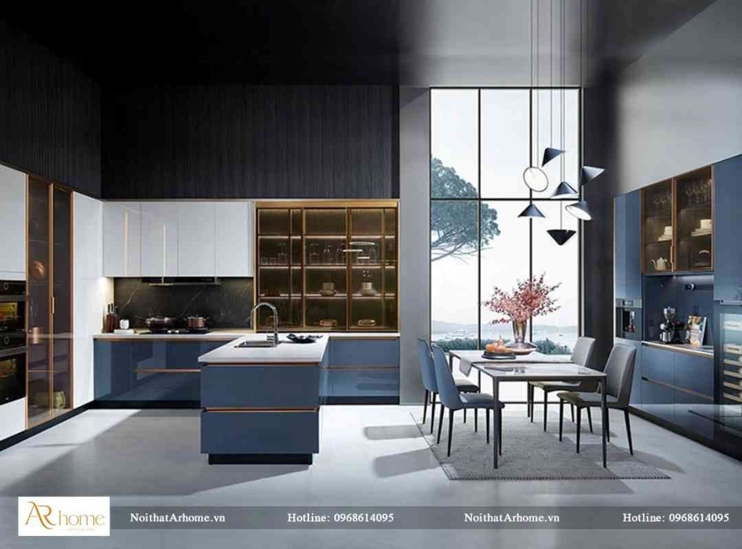 Tủ bếp inox cánh kính cường lực tinh tế sang trọng