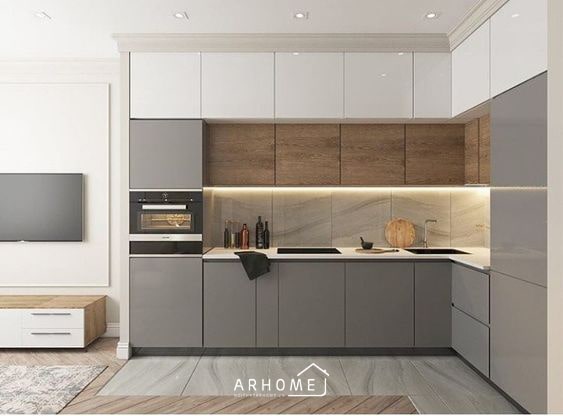 Bố trí đèn chiều sáng cho tủ bếp đẹp chữ L
