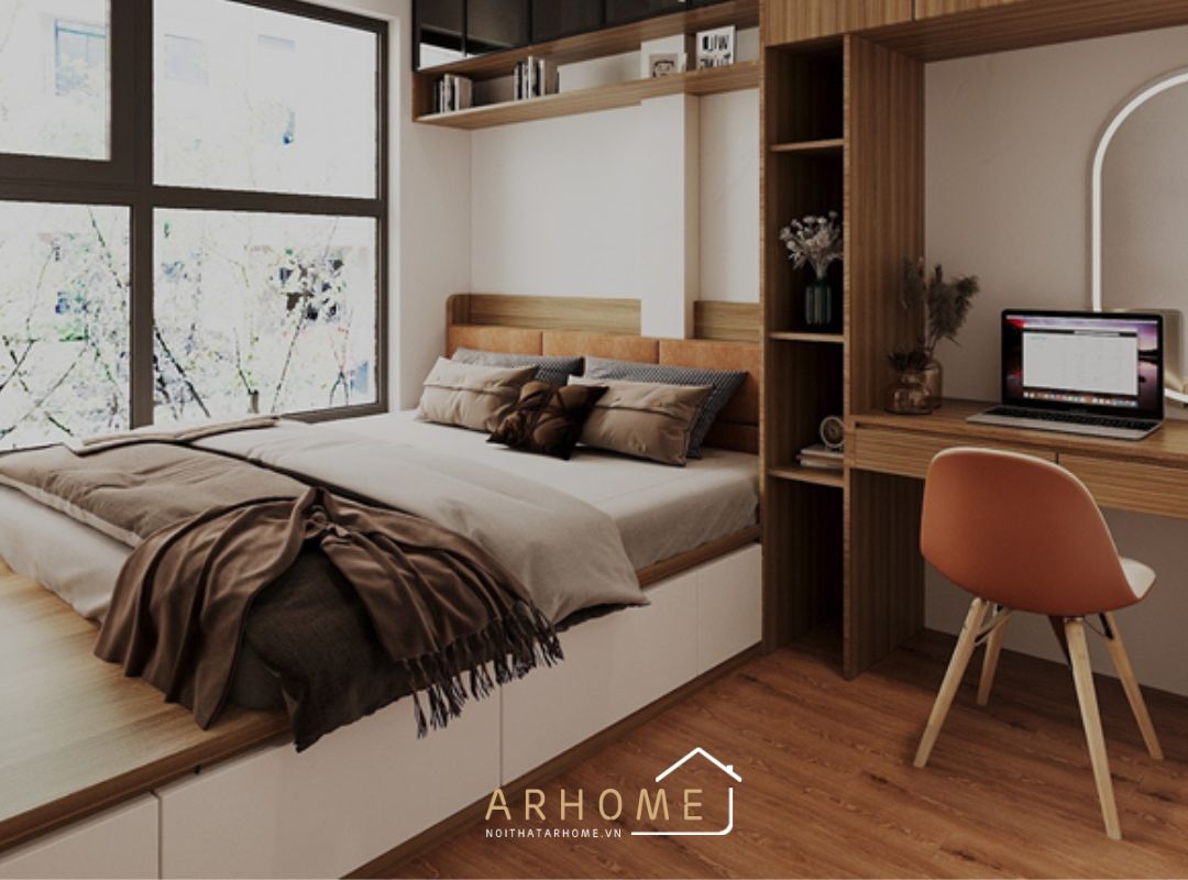 Giường ngủ kết hợp giá sách tinh tế hiện đại