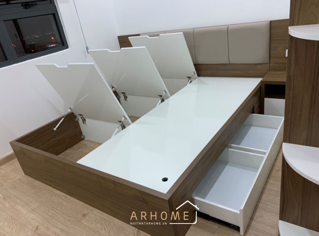Giường ngủ gỗ melamine có ngăn kéo thông minh