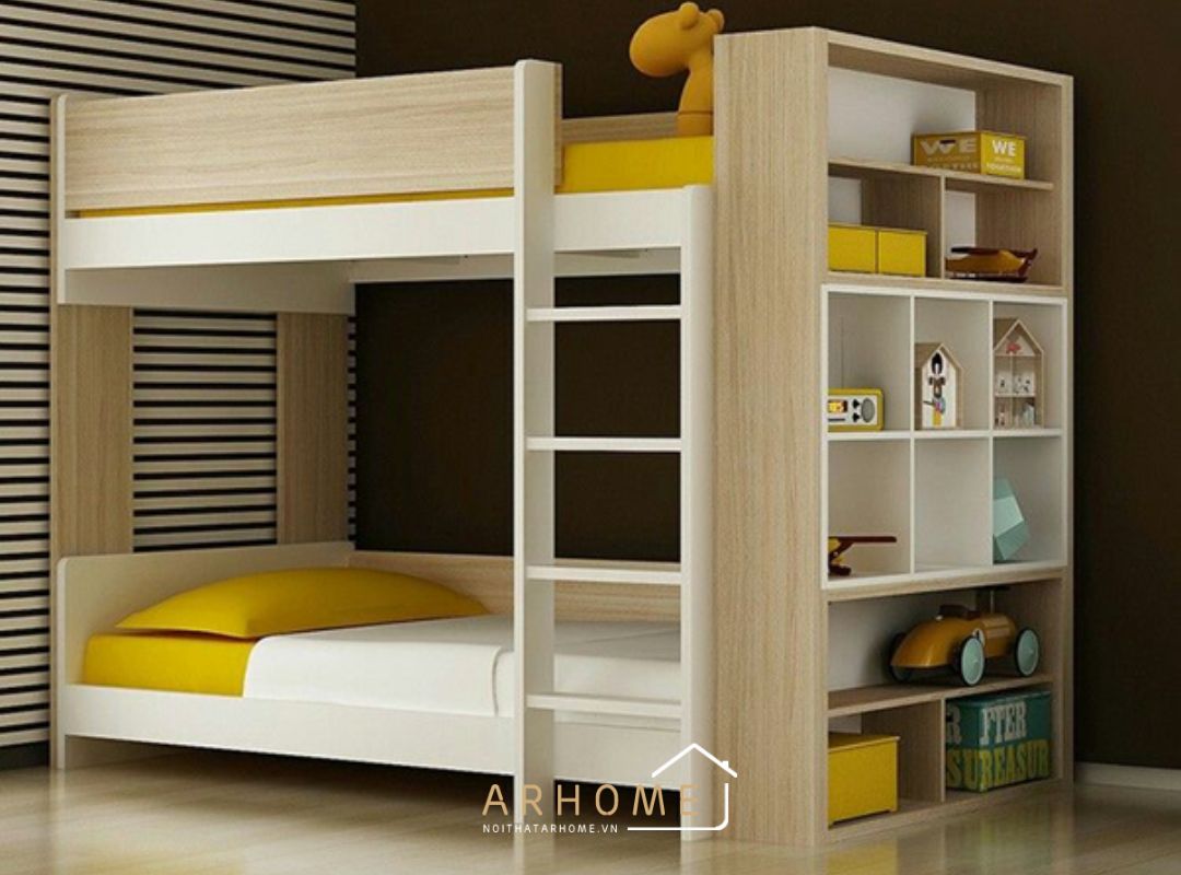 Giường ngủ tầng gỗ công nghiệp tone màu vàng