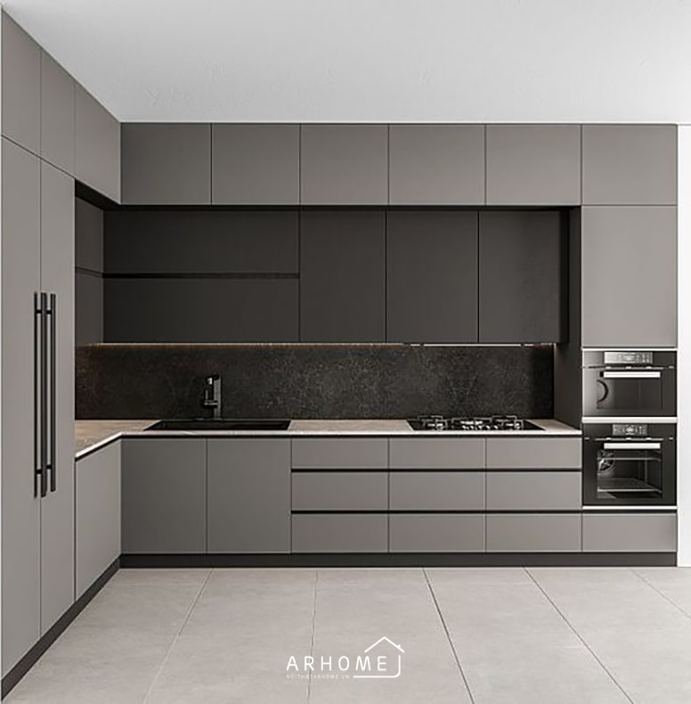 Mẫu tủ bếp chữ L thiết kế sang trọng hiện đại