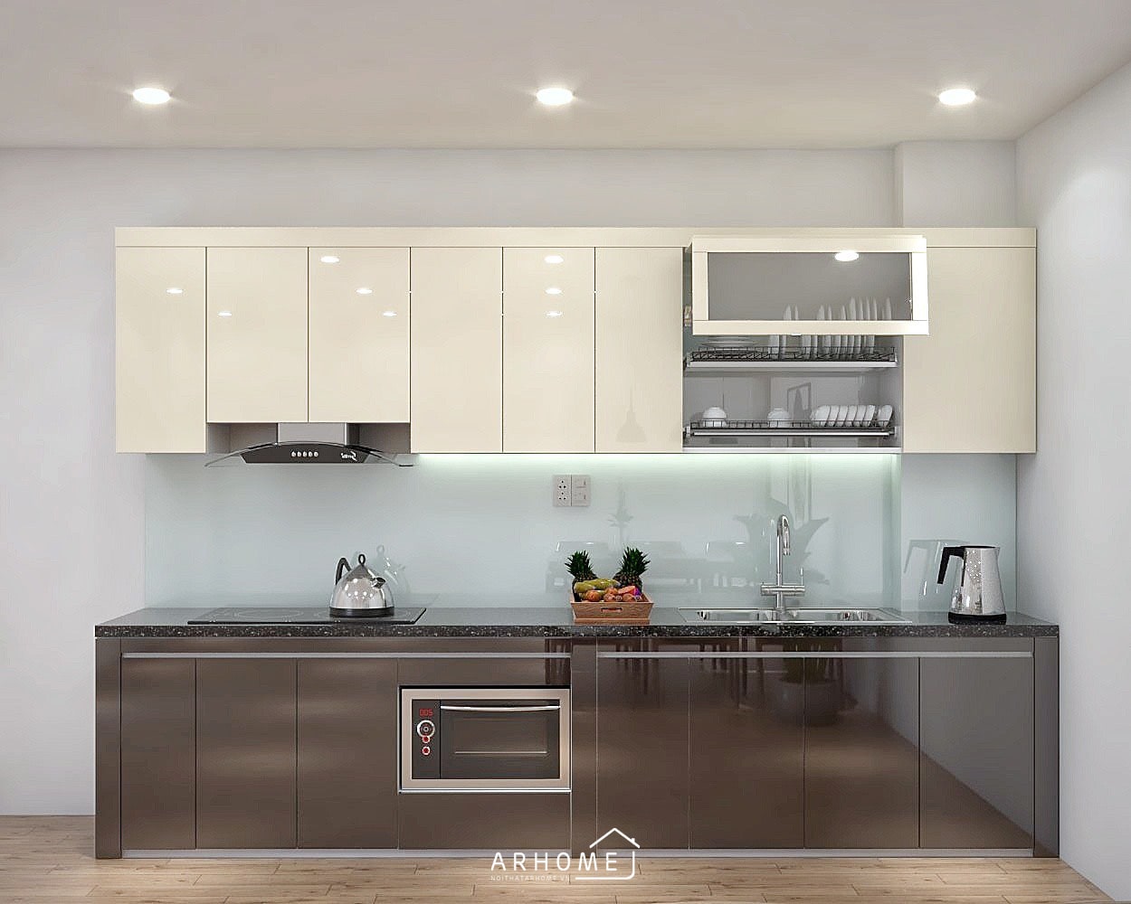 Mẫu tủ bếp nhựa PVC sang trọng hình chữ I