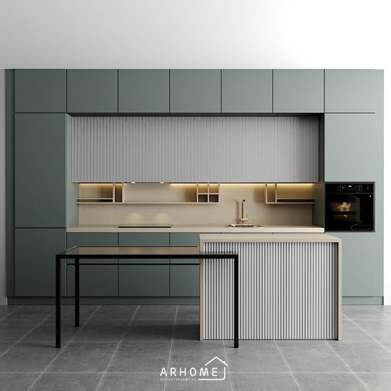 Mẫu tủ bếp xanh pastel phong cách đơn điệu