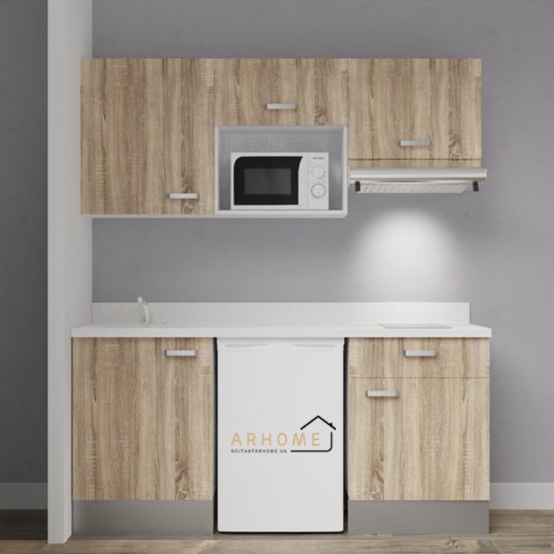 Thiết kế tủ bếp chữ I nhỏ hiện đại bằng gỗ công nghiệp MDF