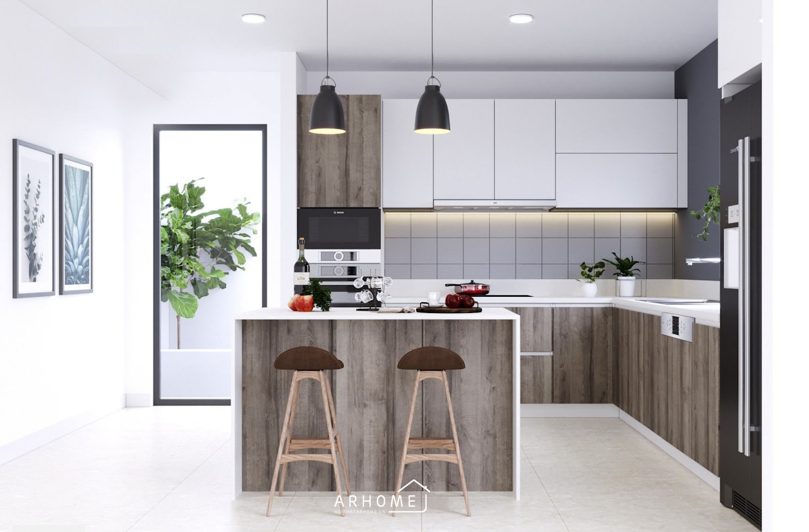 Thiết kế mẫu tủ bếp đẹp chữ L có bàn đảo hiện đại