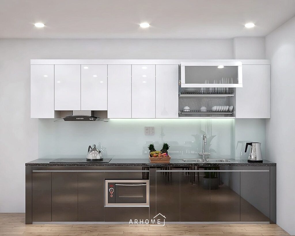 Tủ bếp chữ I dài 3m dành cho nhà ống