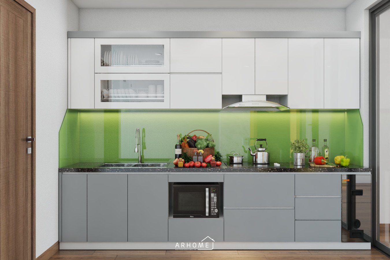 Tủ bếp chữ I đẹp cánh phủ Acrylic