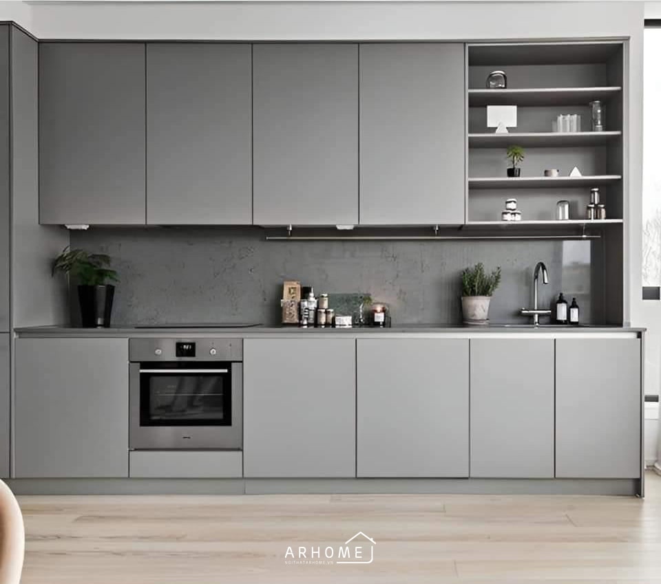 Tủ bếp bằng gỗ công nghiệp chữ I dài 3m
