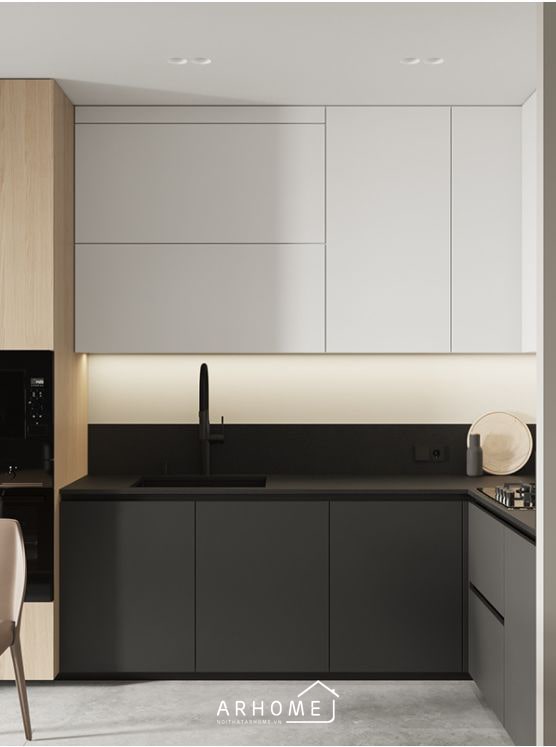 Tủ bếp hình chữ L nhỏ đẹp, đơn giản cánh phủ Acrylic
