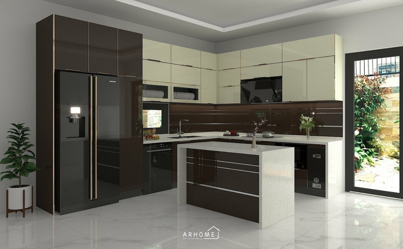 Tủ bếp inox 304 cao cấp chống nước kết hợp bàn đảo
