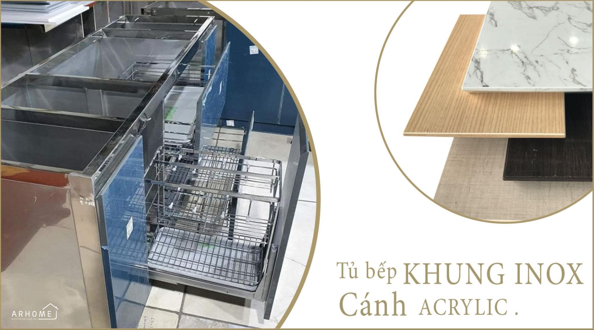 Tủ bếp bằng inox cánh acrylic chống nước