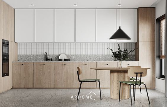 Bếp chữ I dài 4m thiết kế kịch trần