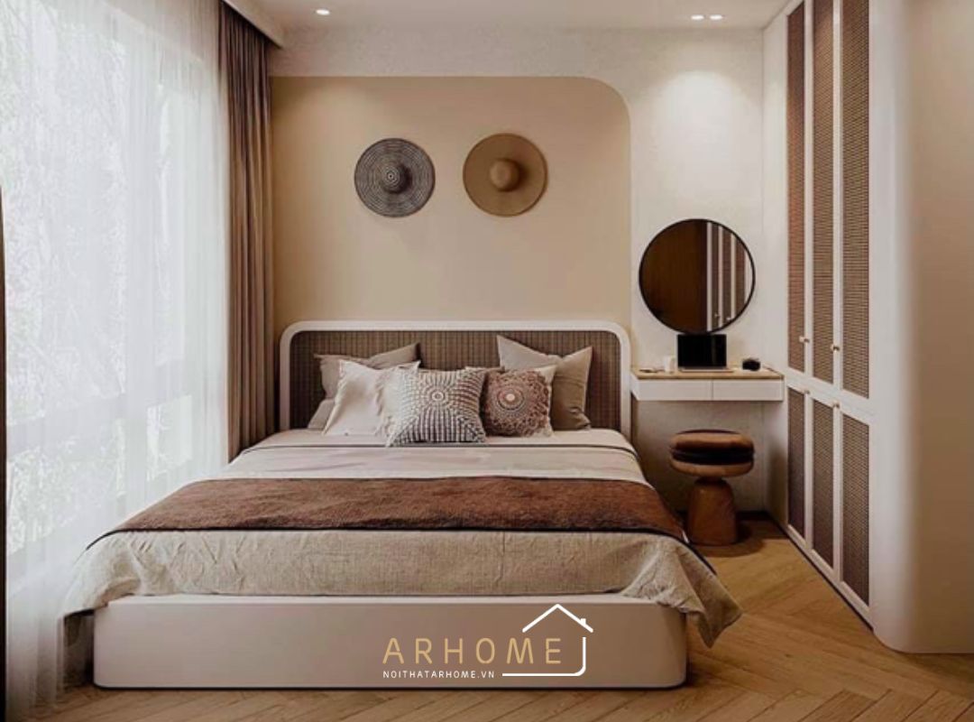 Giường ngủ MDF lõi xanh phong cách đan mây tinh tế
