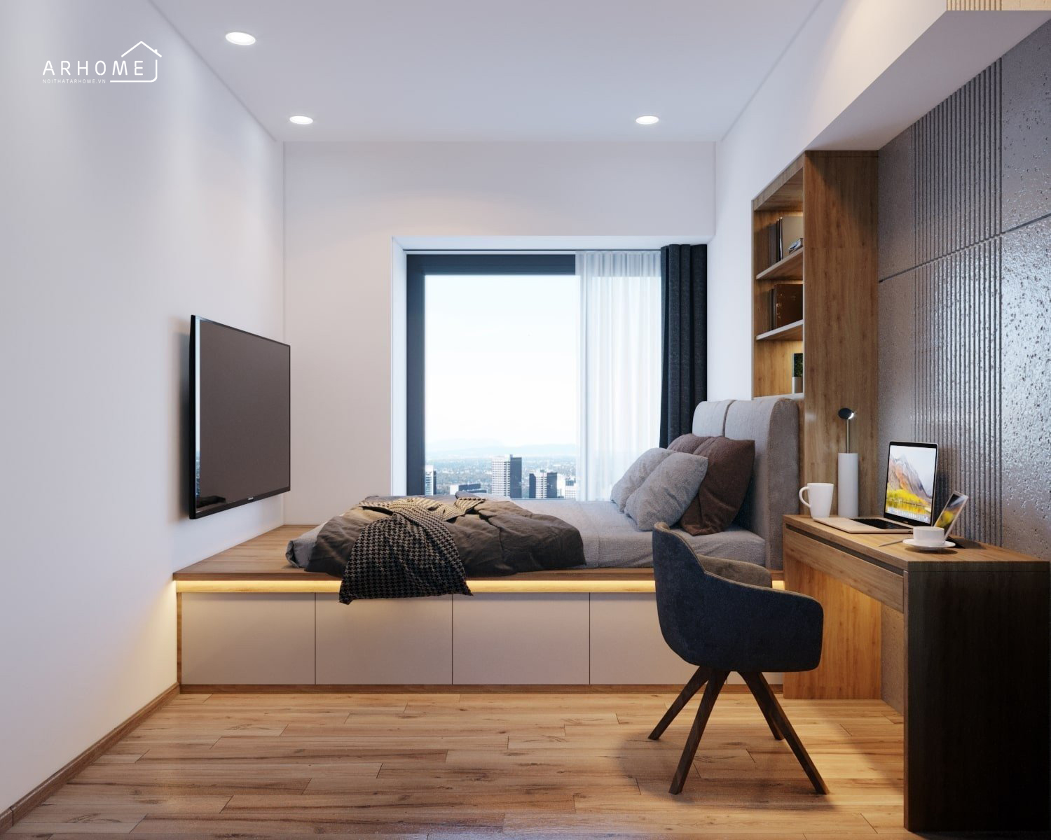 Giường ngủ trẻ trung với đèn LED tích hợp
