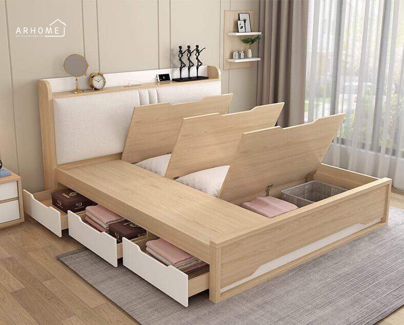Mẫu giường ngủ thiết kế có ngăn kéo thông minh