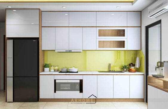 Mẫu tủ bếp chữ I dài 4m bằng gỗ MDF