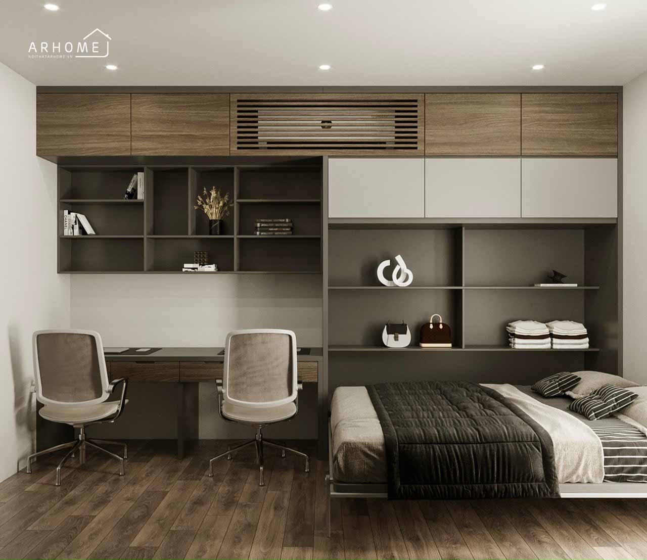 Thiết kế giường ngủ thông minh kết hợp bàn làm việc