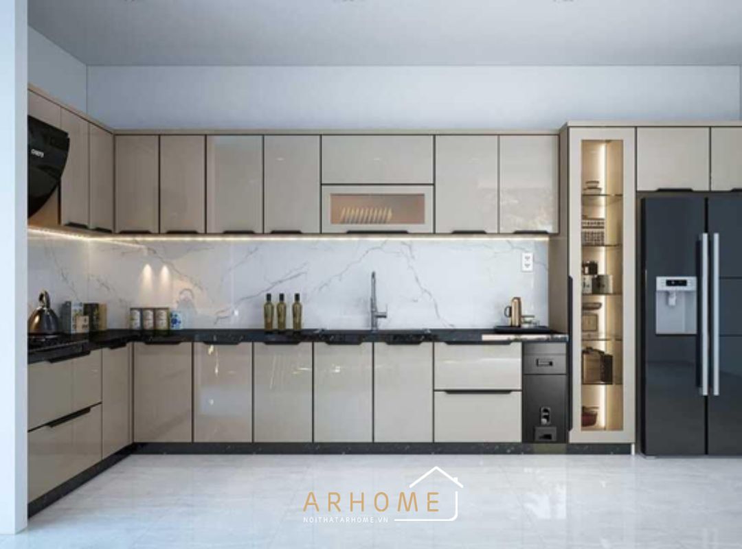 Tính tiện dụng của tủ bếp khung inox cánh kính