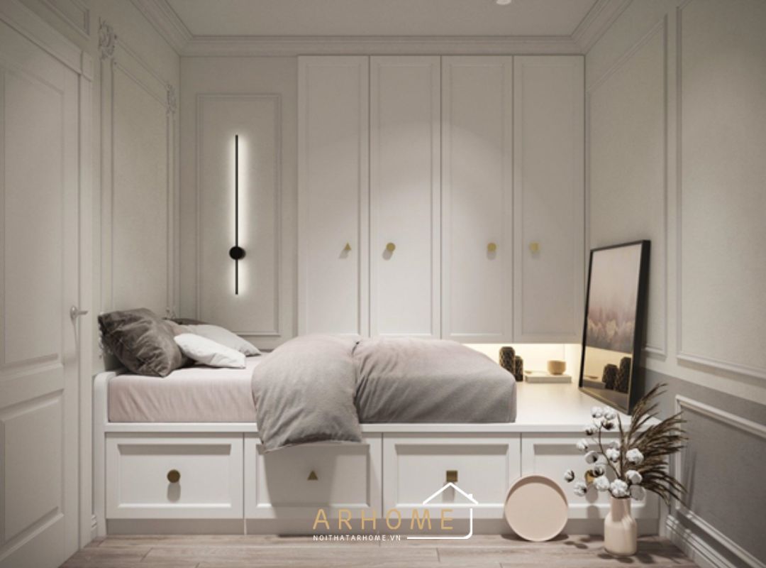 Tủ áo tân cổ điển 4 cánh chi tiết hoa văn chạm khắc tinh tế
