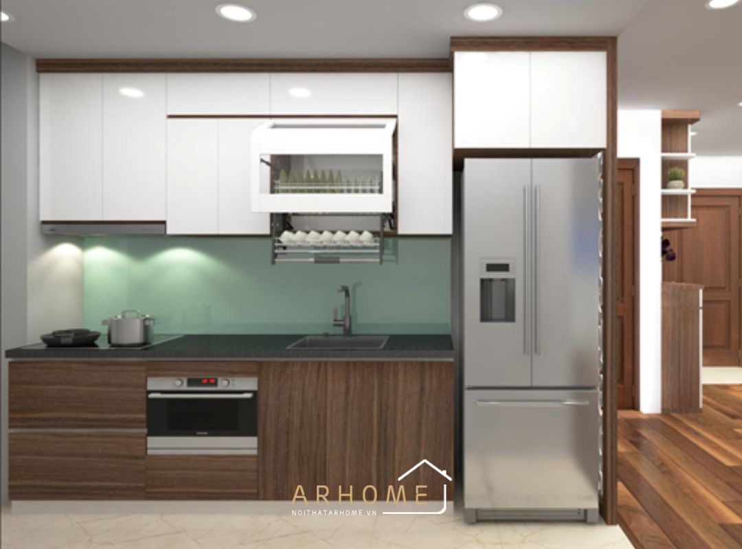 Tủ bếp gỗ công nghiệp phủ Acrylic hình chữ I