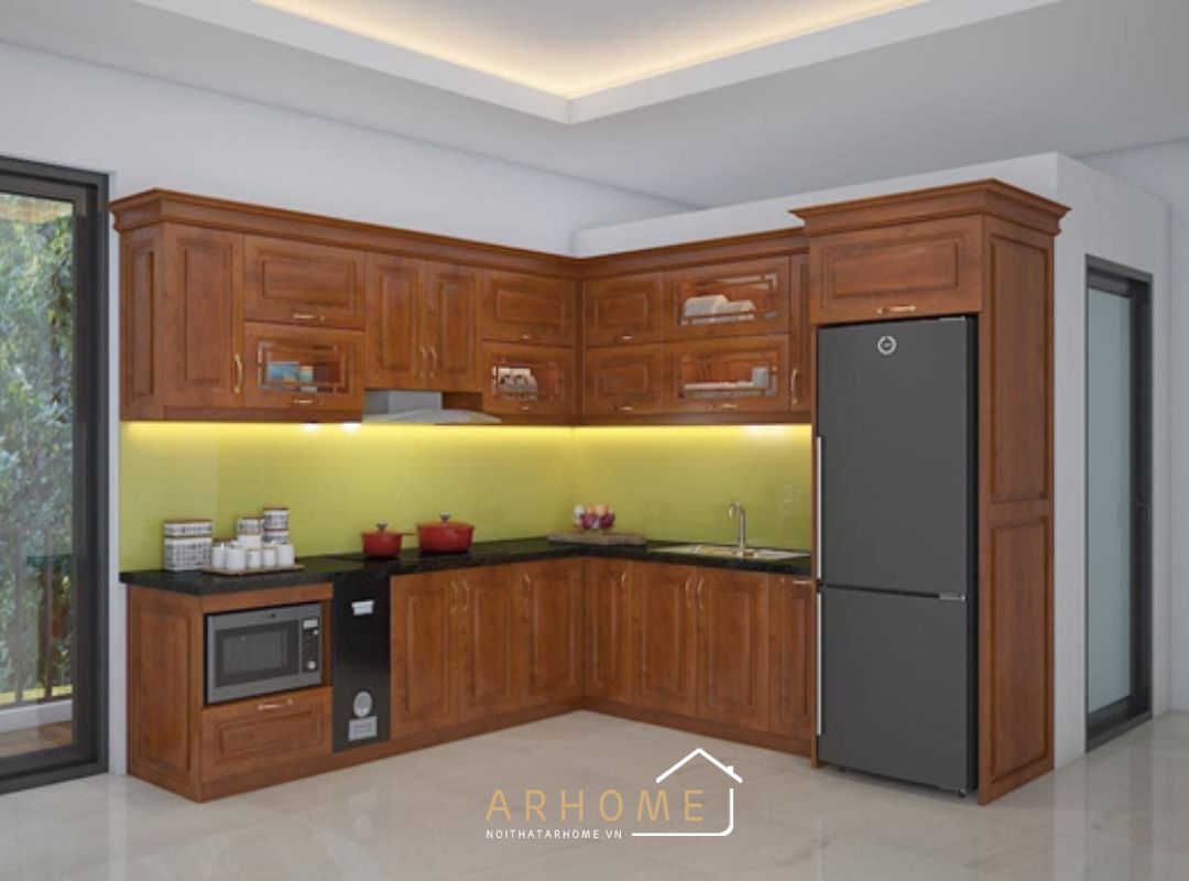 Tủ bếp gỗ tự nhiên tân cổ điển sang trọng