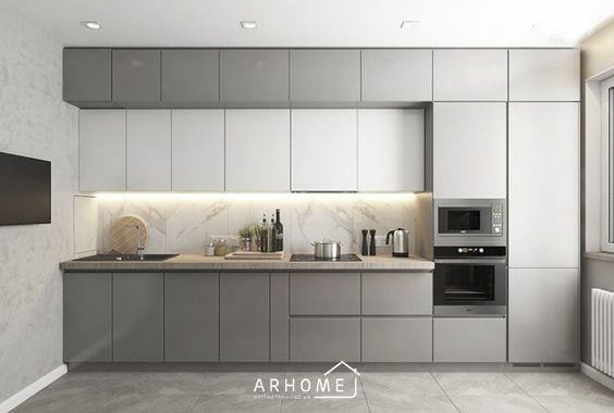 Tủ bếp nhựa chống nước tone màu xám